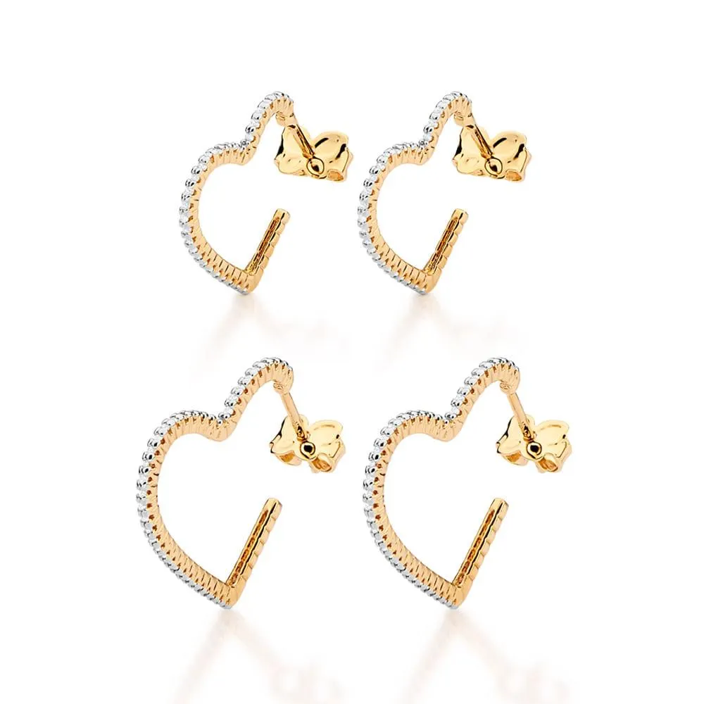KIT BRINCO ARGOLA CORAÇÕES BANHADO A OURO 18K COM ZIRCÔNIAS E APLICAÇÃO DE RHODIUM BRANCO - TAM.ÚNICO 5274910006