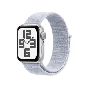 Apple Watch SE GPS • Caixa prateada de alumínio – 40 mm • Pulseira loop esportiva nuvem azul