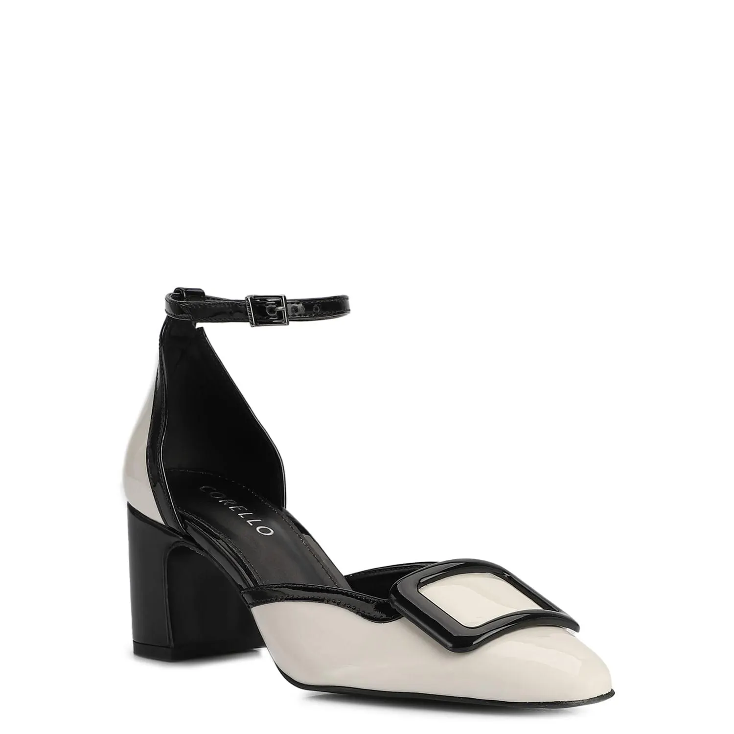 Scarpin Verniz Off White/Preto