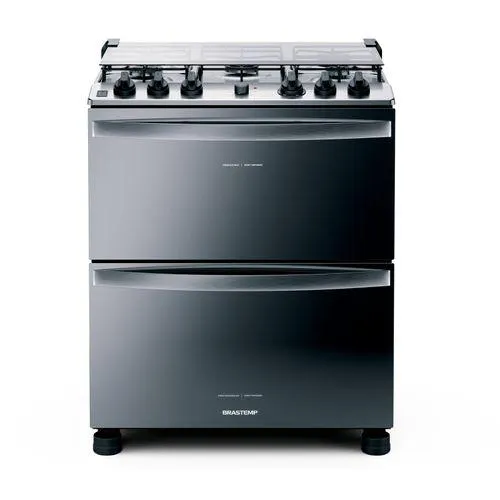 Fogão Brastemp 5 Bocas Duplo Forno Cor Inox Com Botões Removíveis E Exclusivo Aro Protetor - BFD5NCR