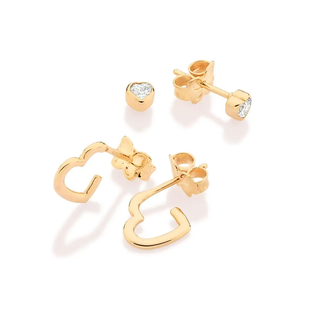 KIT BRINCO MEIA ARGOLA CORAÇÃO E SOLITÁRIO BANHADO A OURO 18K COM ZIRCÔNIAS - TAM.ÚNICO 5274840006