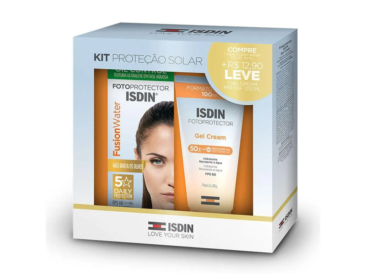 Kit Isdin Proteção Solar Protetor Solar Facial Fusion Water Oil Control FPS60 50ml + Gel Creme Corporal FPS50 100ml