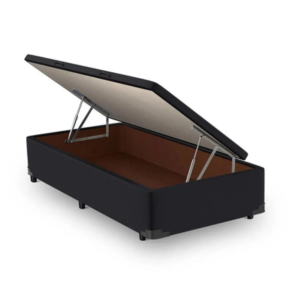BASE CAMA BOX COM BAÚ ABERTURA LATERAL SUEDE PRETO