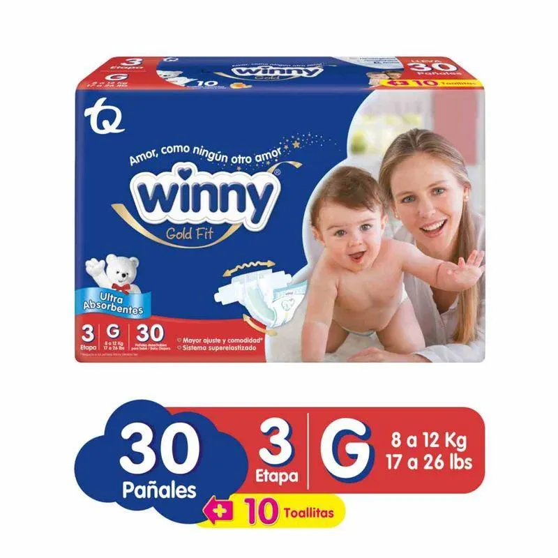 Panal Winny Ultratrim Gold Talla 3 Pqte X 30 Und Gratis Toallas Humedas