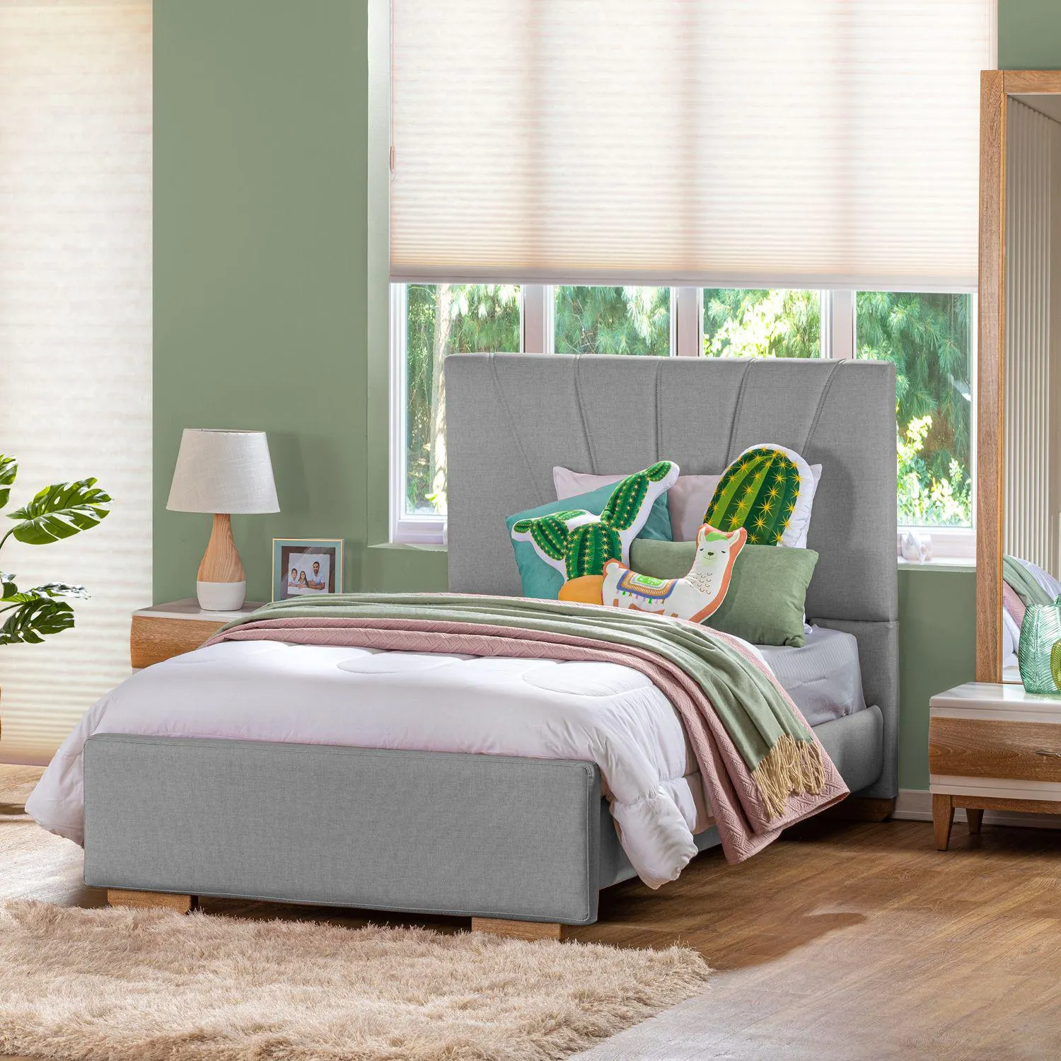 Cama Andros 1.00 Eurolino Gris Plata, Natural