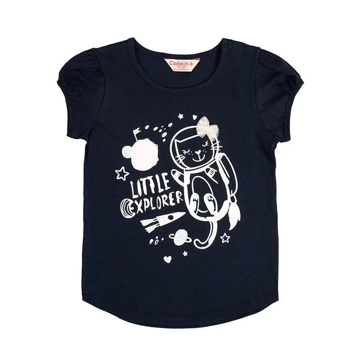 Camiseta Juanita azul oscuro manga corta para bebé niña