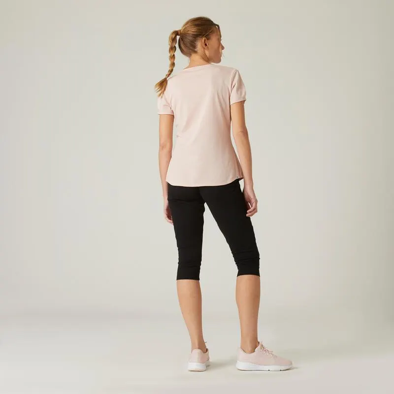 Leggings mallas fitness corsario corte ajustado algodón Mujer Domyos Fit+ negro
