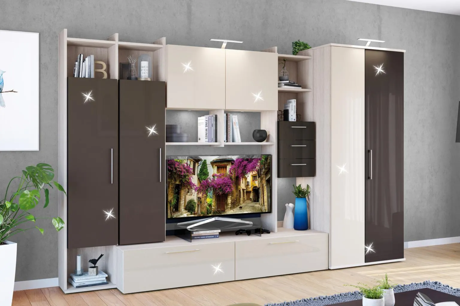 Living Box Plus trufă/ cașmir super lucios L333 cm