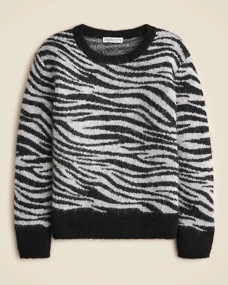 Kids' wool-blend crewneck sweater in zebra print