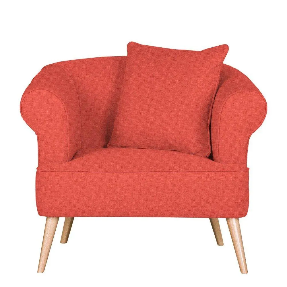 Lilú - Sillon estilo moderno con tela rojo anaranjado y su cojín