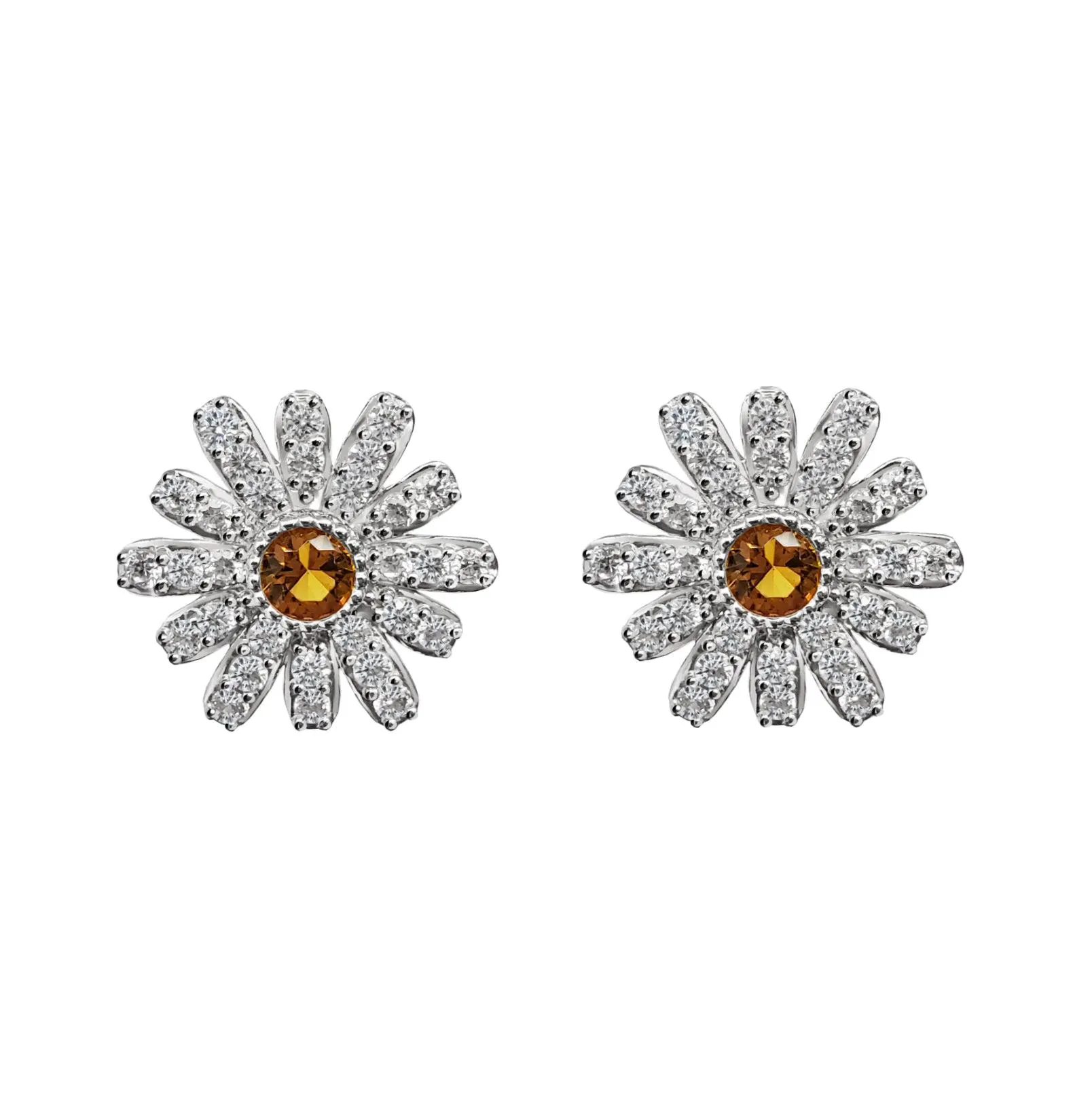 Aretes Anamora Florecer Flor Blanca Con Cristales