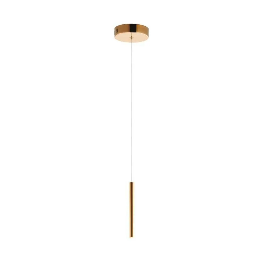 Lámpara colgante led en forma de cilindro de metal en acabado oro rosa con cable de 3m