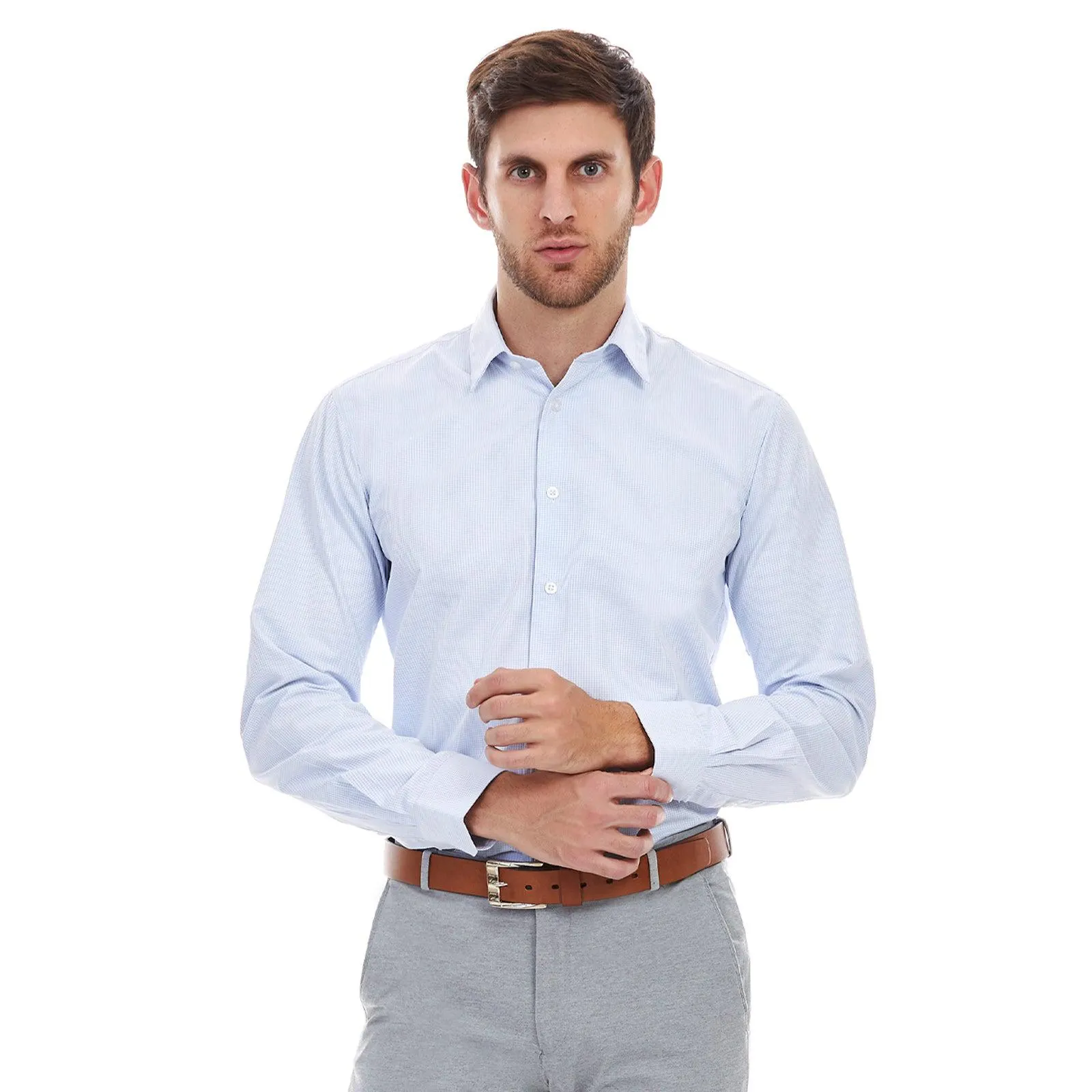 Camisa manga larga | Azul a cuadros | Slim-Fit