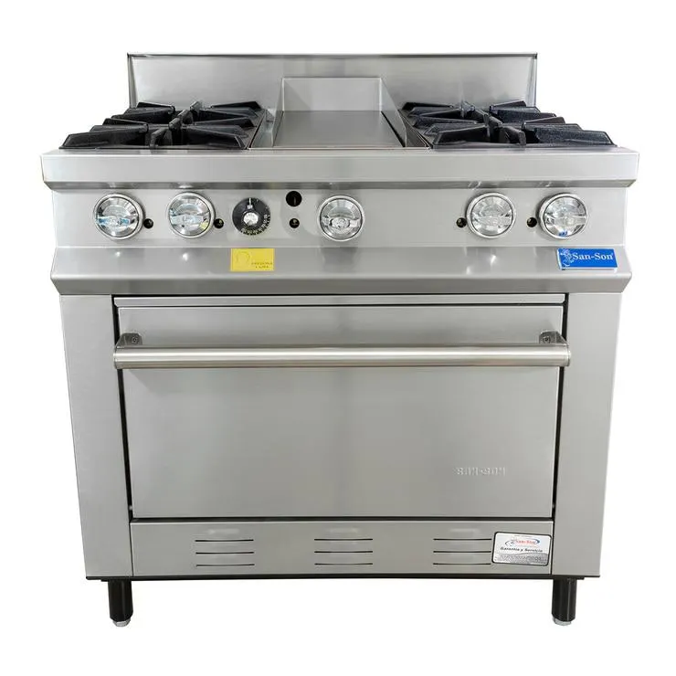 Estufa profesional San-Son de 4 quemadores, plancha y horno