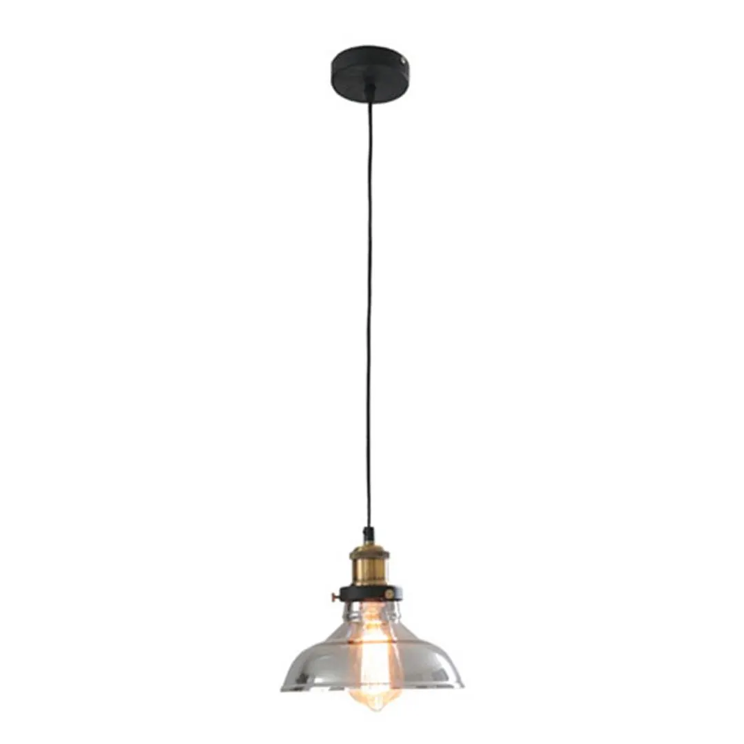 Lámpara colgante vintage transparente acabado negro y cobre con cristal humo con cable de 3m