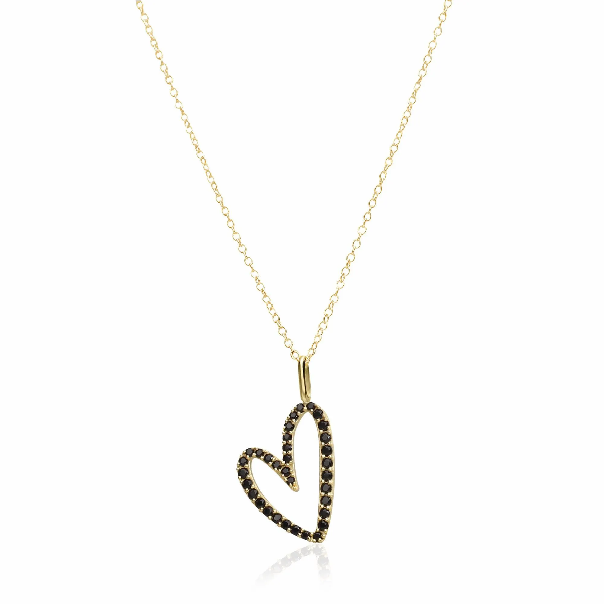 Dije Amor En Vuelo CorazóN Con Circonia Negra Y BañO De Oro Amarillo