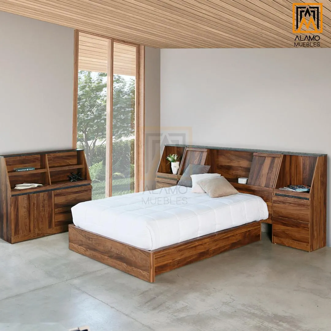 Recámara Indiana Mat/Qs Roble Americano s/espejo 4/piezas