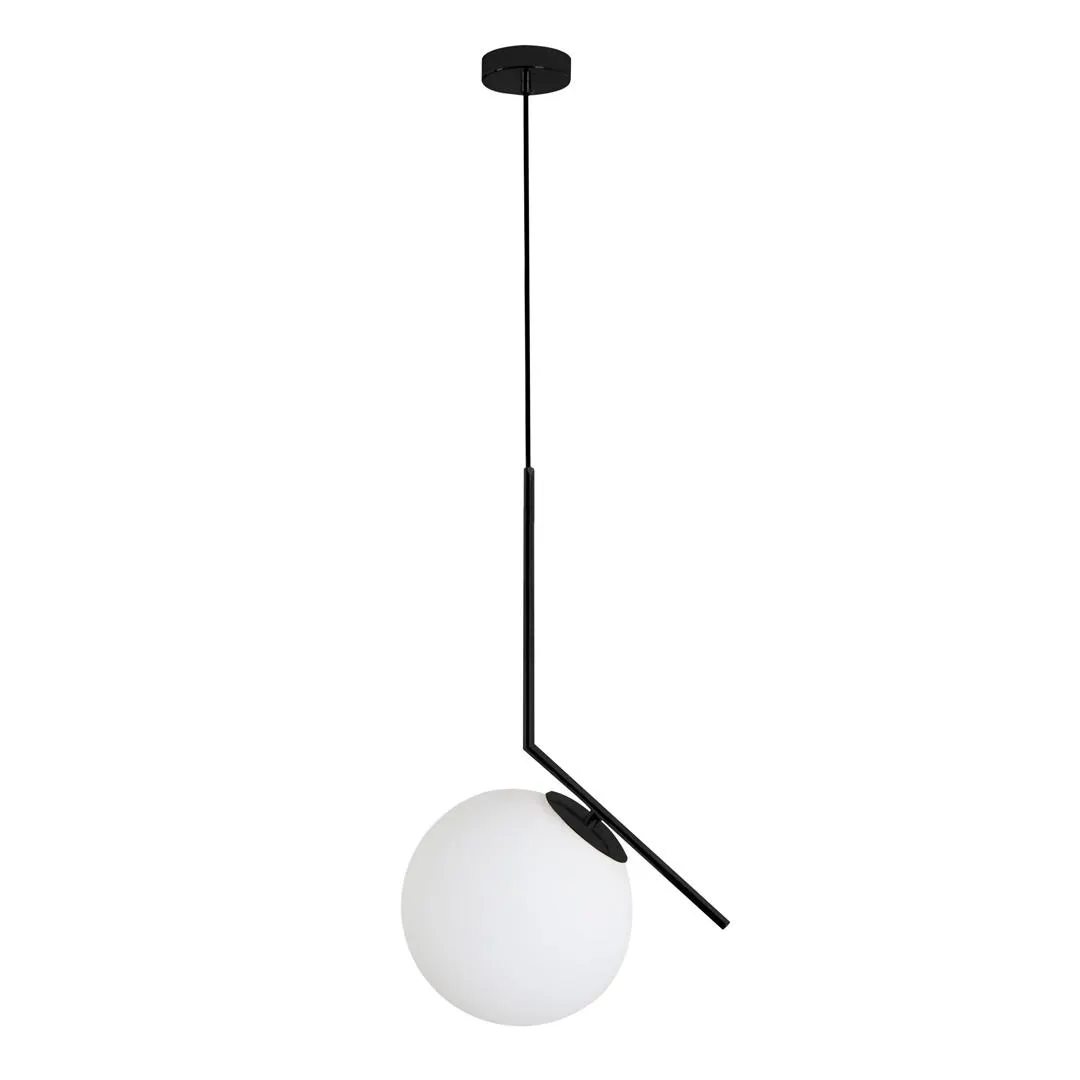 Lámpara colgante de esfera de metal con cristal opalino en acabado oro y negro con cable de 3m
