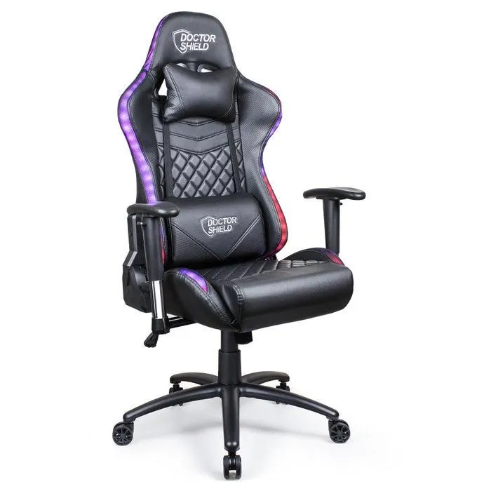 Scaun gaming Doctor Shield Solar X, rotativ, cu lumini, imitatie piele, negru, 1C