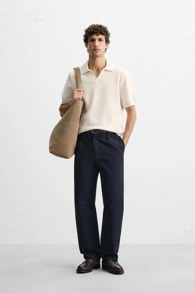 TRICOU POLO DIN TRICOT CU STRUCTURĂ