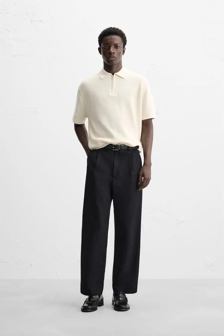 TRICOU POLO DIN TRICOT PERLAT CU FERMOAR