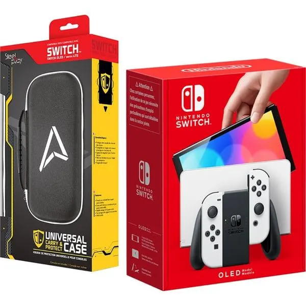 Consola NINTENDO Switch OLED White (Joy-Con Neon White) Steelplay Carry Case Bundle
