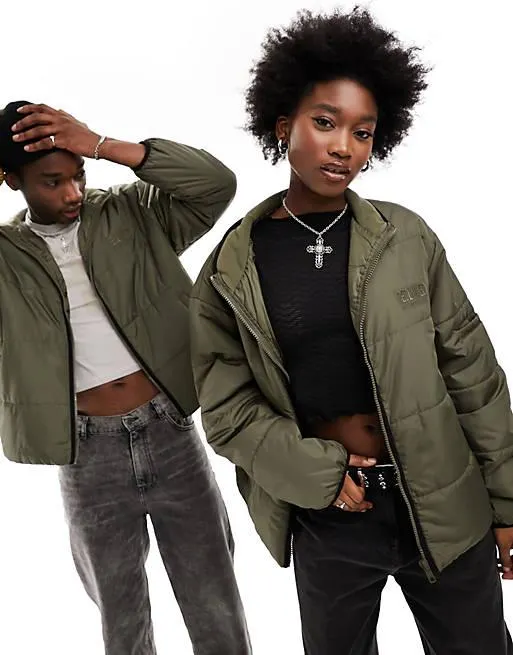 Reclaimed Vintage – Unisex – Kakifärgad bomberjacka i pufferstil och oversize
