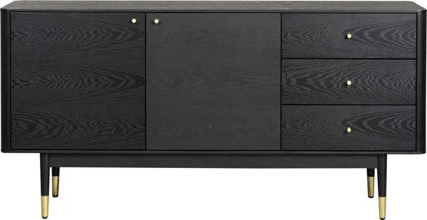 FENWOOD Sideboard ask faner/massiv svartlack mässing