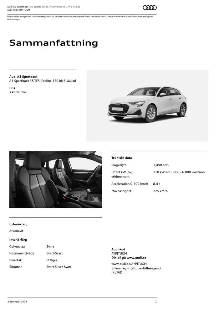 Audi A3 Sportback från 2 december till 2 december 2025 - Reklamblad sidor 2