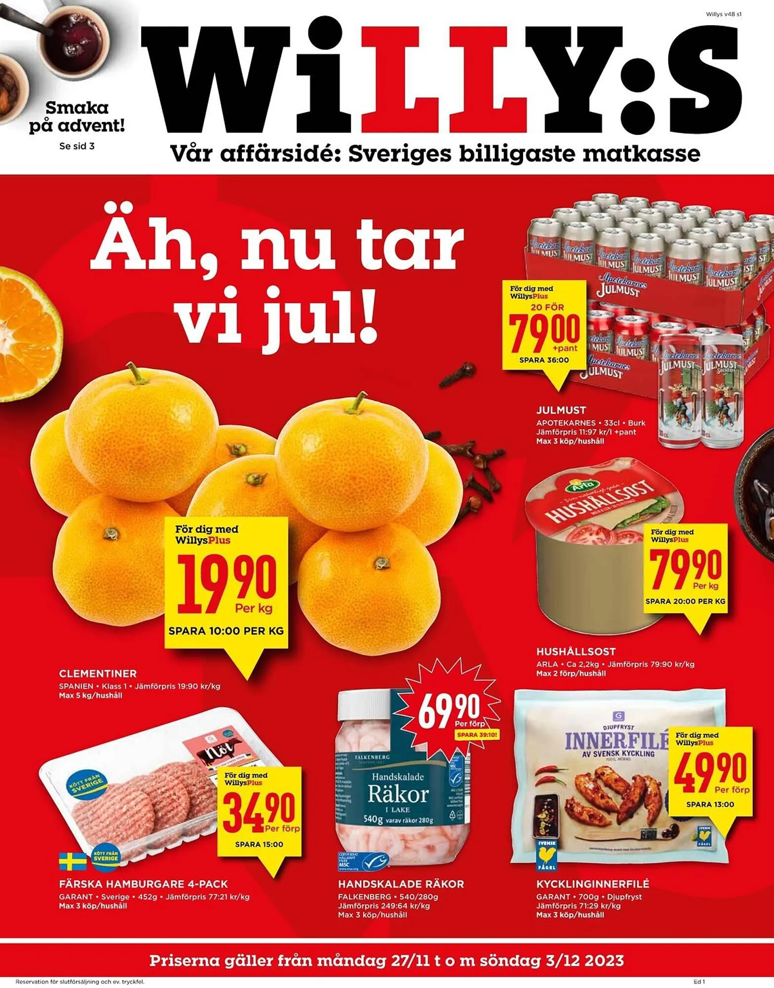 Willys reklamblad från 27 november till 3 december 2023 - Reklamblad sidor 1