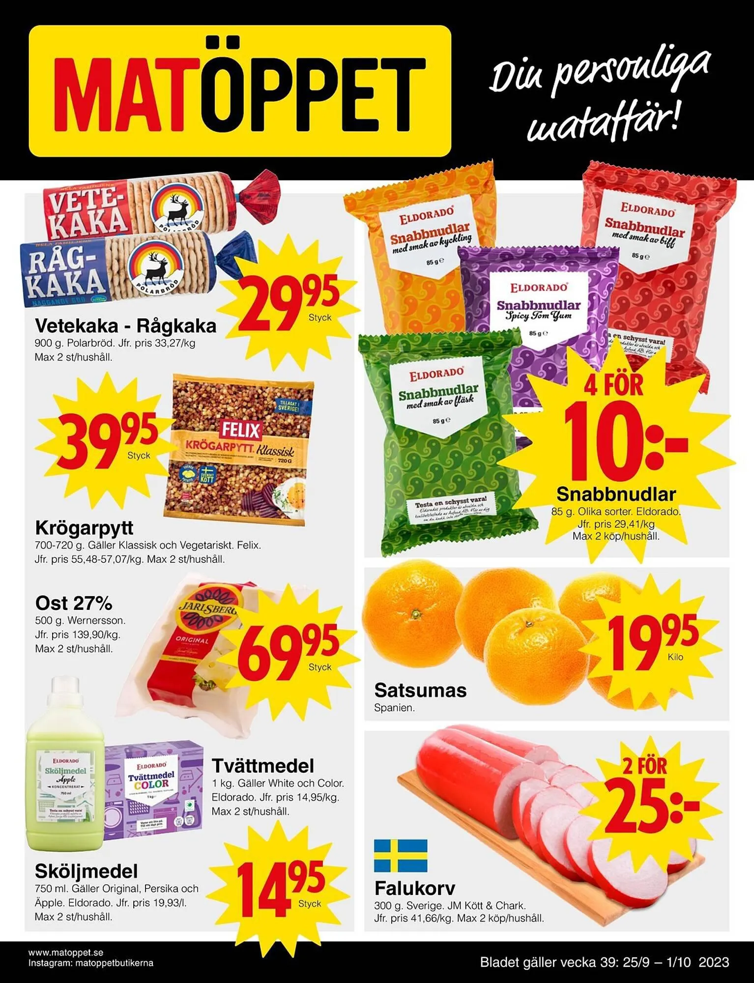 Matöppet reklamblad från 25 september till 1 oktober 2023 - Reklamblad sidor 1