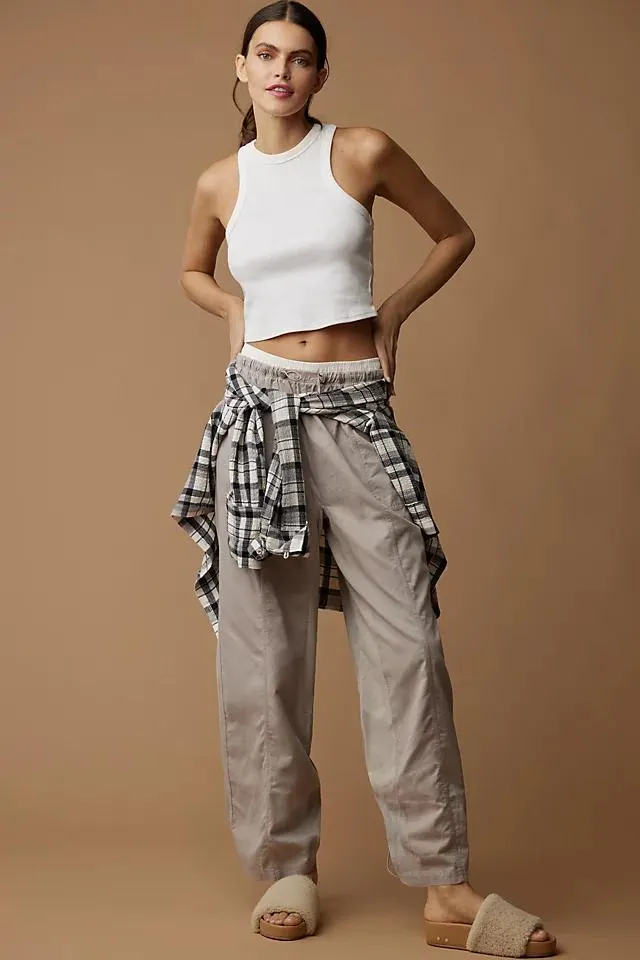 Daily Practice by Anthropologie Drawstring Ruched-Ankle Wide-Leg Trousers
