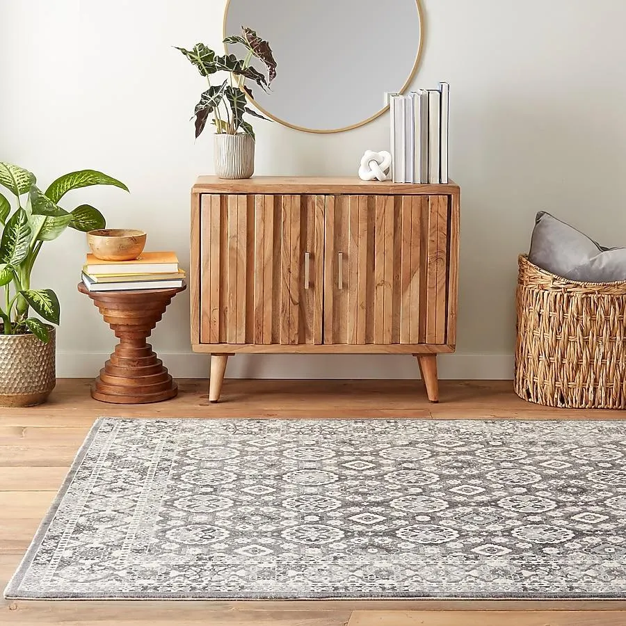 allen + roth Elisa 8 x 10 (ft) Loomed Gray Rectangular Indoor Geometric Area rug Pet Friendly