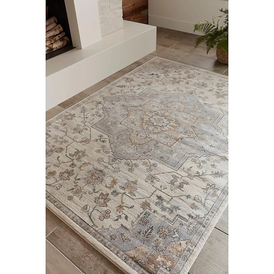allen + roth Tess 8 x 10 (ft) Loomed Cream Rectangular Indoor/Outdoor Medallion Area rug Pet Friendly