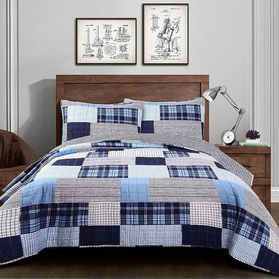 Lush Decor Navy Patchwork Reversible Full/Queen Quilt Cotton