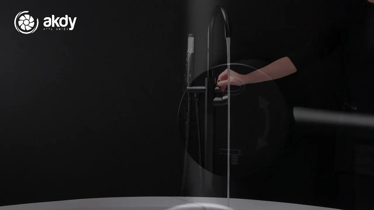 1-Handle Freestanding Floor Mount Tub Faucet Bathtub Filler with Hand Shower in Matte Black