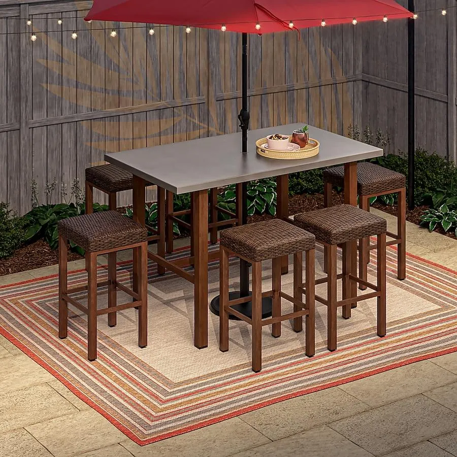 allen + roth with STAINMASTER Red Border 8 x 10 (ft) Loomed Red Rectangular Outdoor Area rug Pet Friendly