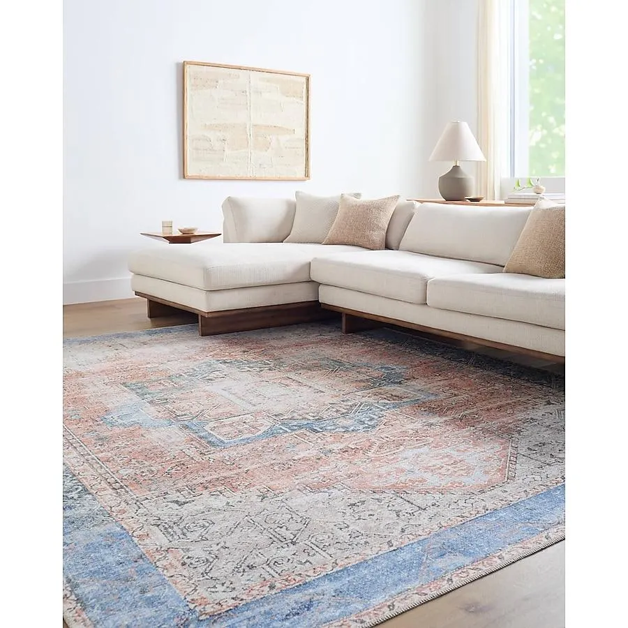 allen + roth with STAINMASTER Amelie 8 x 10 (ft) Loomed Coral Rectangular Indoor Medallion Persian Area rug Pet Friendly