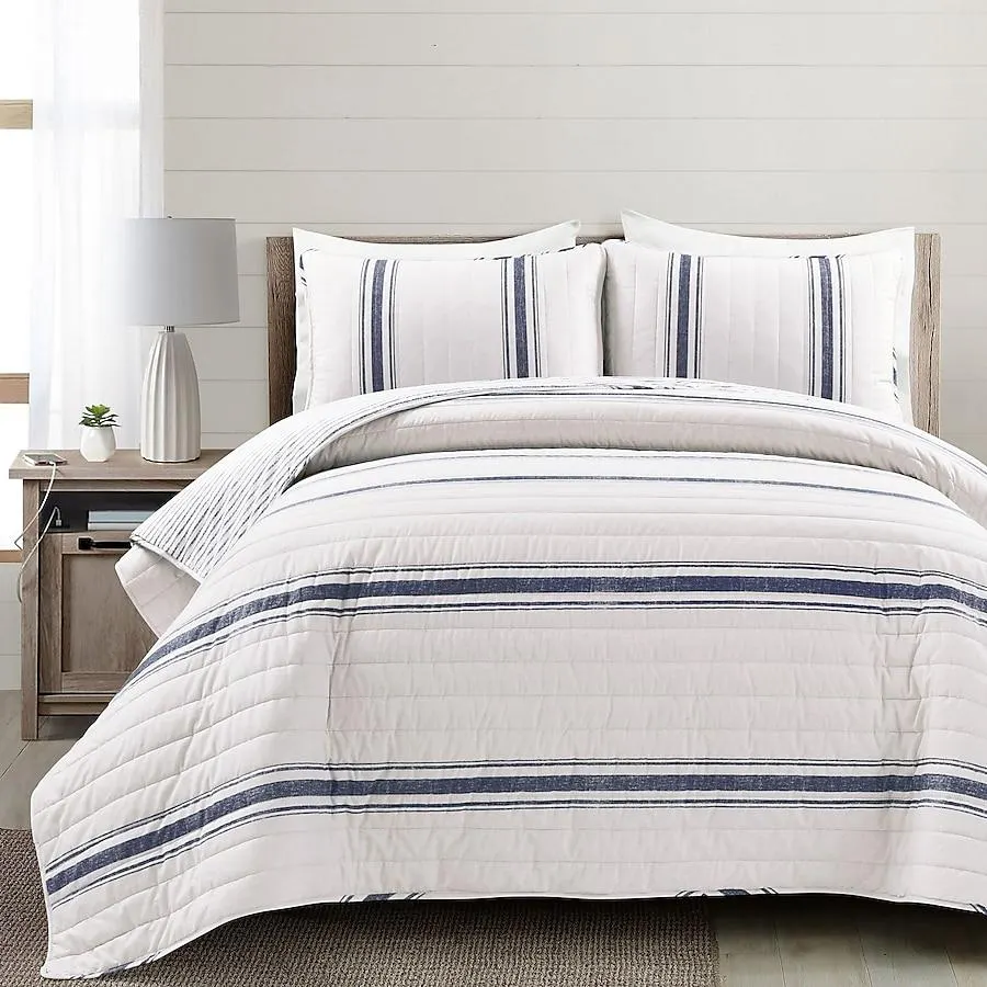 Lush Decor Navy Stripe Reversible Full/Queen Quilt Cotton