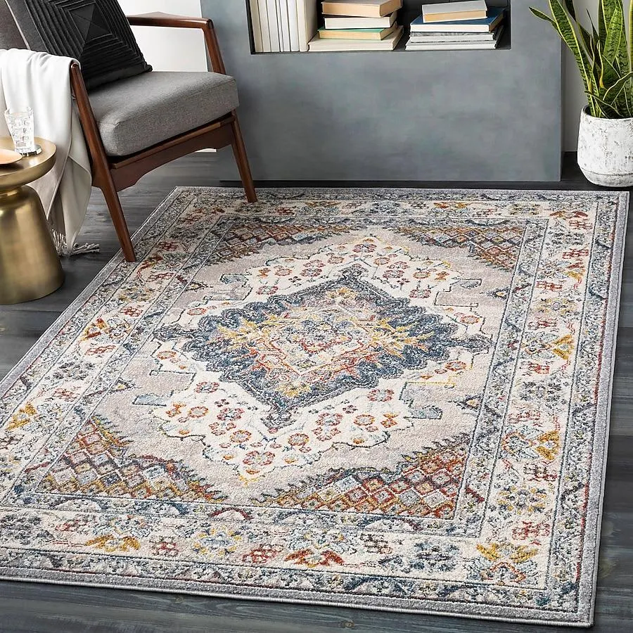 Livabliss Ankara 9 x 12 (ft) Loomed Gray Rectangular Indoor Medallion Oriental Area rug Pet Friendly