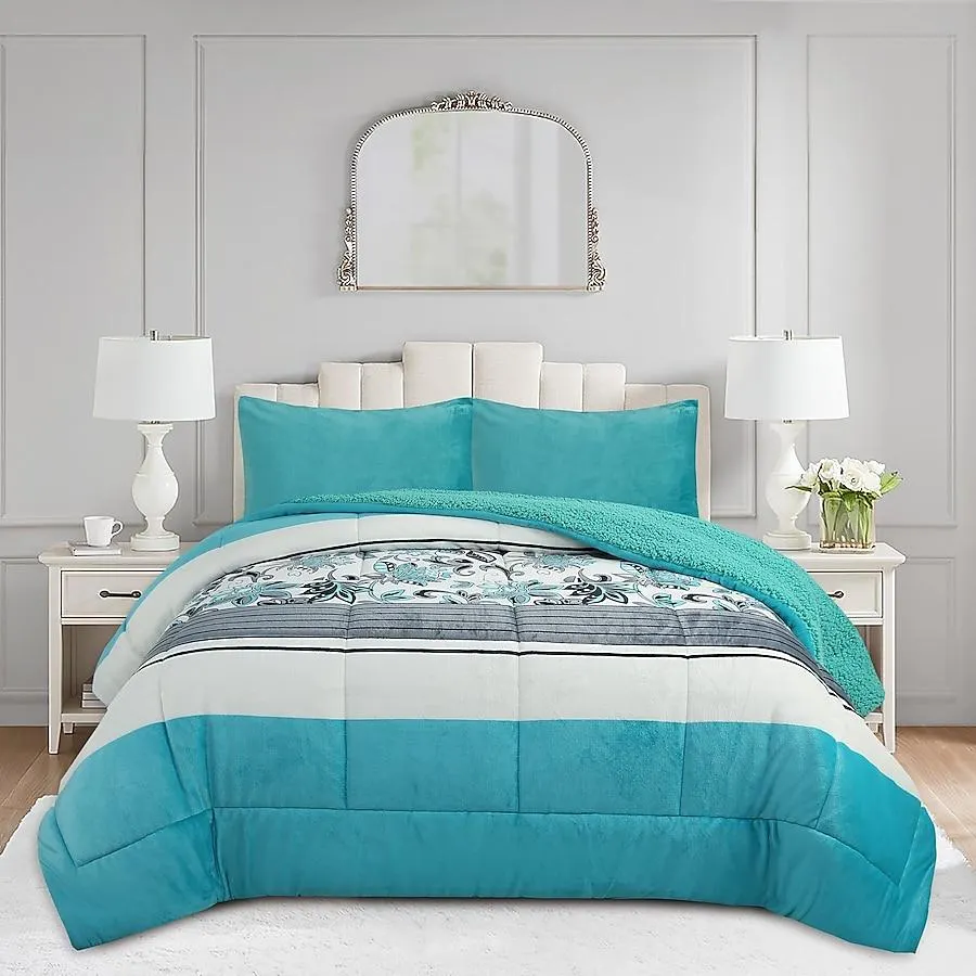 MarCielo ME532 3-Piece Soft Micromink Fluffy Ultra Cozy Sherpa Queen Size Comforter Set
