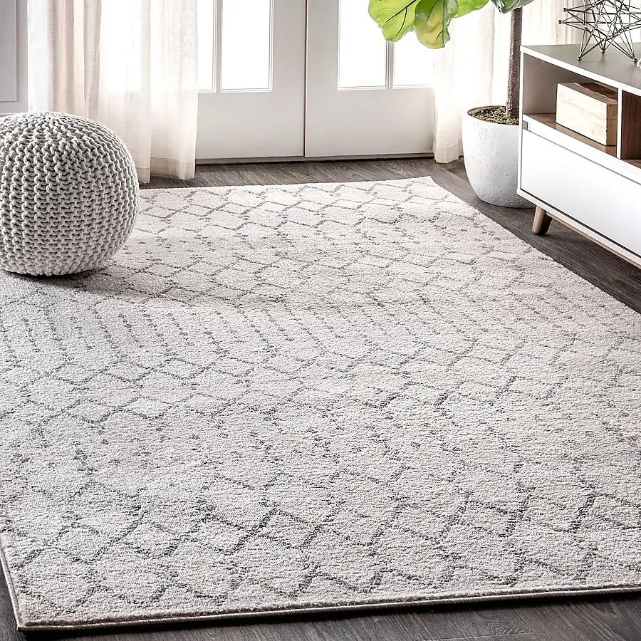 JONATHAN Y MOROCCAN HYPE Boho Vintage Diamond 8 x 10 (ft) Loomed Cream/Gray Rectangular Indoor Trellis Southwestern Area rug Pet Friendly