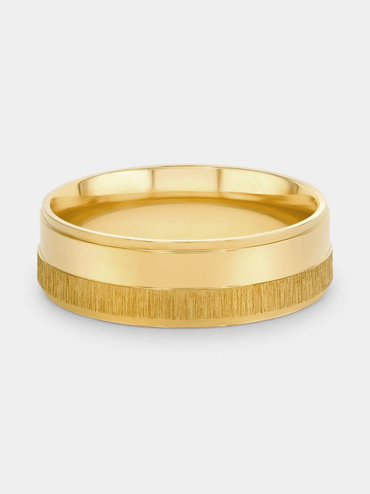 Stainless Steel Gold Plated Brushed Side Stripe Ring